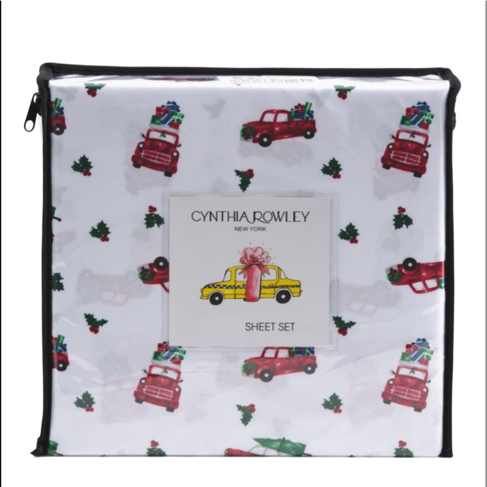 HOST PICK 🎉🎉Cynthia Rowley QUEEN SET Vintage Trucks Christmas Sheet Set